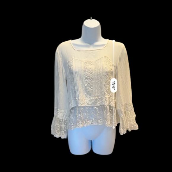 VTG April Cornell Boho Prairie Fairy Lace Bell Sleeve Blouse M Peasant Victorian - Picture 2 of 12